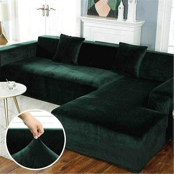 Stretchy sofatrekk i plysj, sklisikkert, 1 del, mørkegrønt (1-seter/90-140 cm)