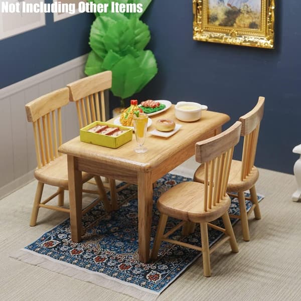 (Trefarge) Miniatyr 1/12 Bord og 4 Stoler Møbeldokkehustilbehør