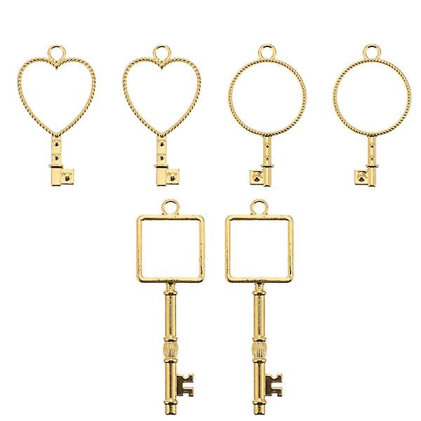 6 stk. Nøgletema Åbne Bezel Charms Legering Ramme Vedhæng Til Harpiks Smykkefremstilling Guld 6.1X2X0.3CM