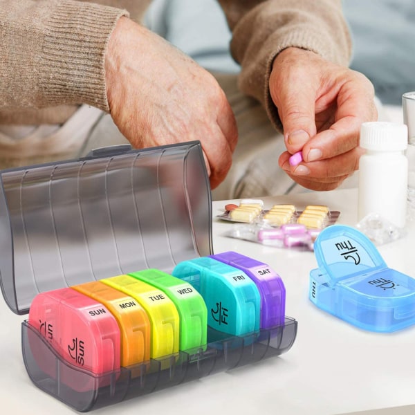 Weekly Pill Organizer 2 gånger om dagen, pillerlåda med 7 löstagbara case för att hålla medicin, medicin, vitaminer och fi