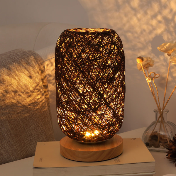 Modern bedside lamp in bamboo and rattan table lamp wood base creative modern personalized decoration, dimmable Led lamp, living r