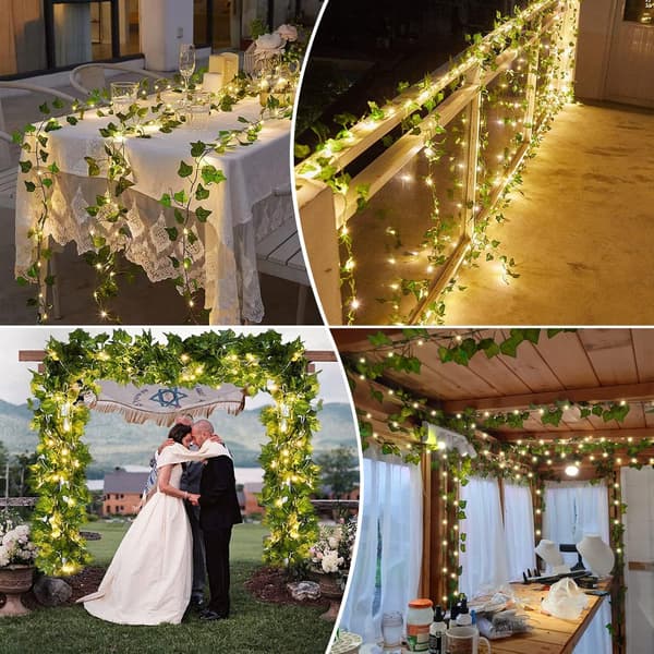 String lights with leaves, 2m ivy light chain, artificial green ivy vine with 20 LED lights