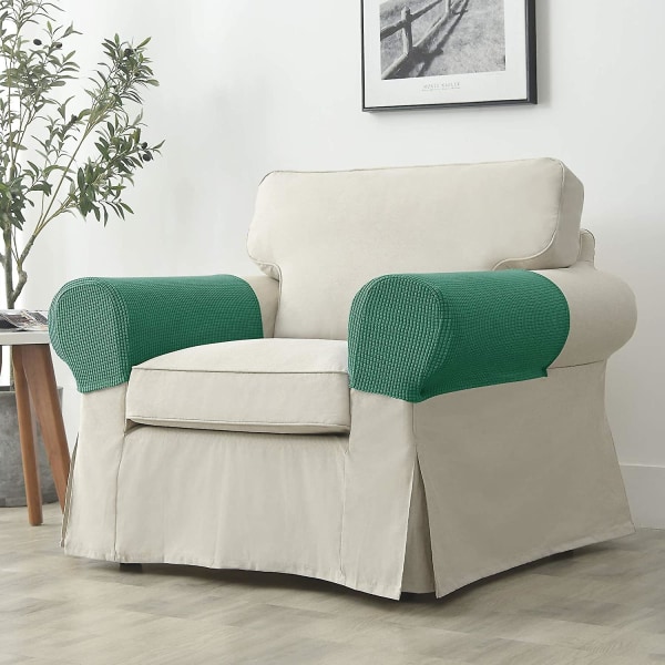 Sæt af 2 Jacquard Stretch Sofa Armstol Armlæn Dæksler Anti-slip Møbelbeskytter Armlæn Overtræk til Sofa Recliner Skovgrøn Forest Green