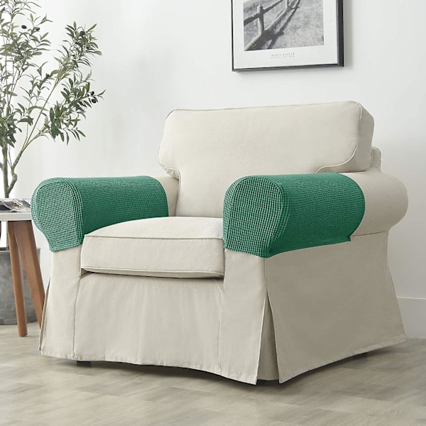 Set med 2 Jacquard Stretch Soffa Armstöd Armstödsskydd Halksäkra Möbelskydd Armstödsskydd för Soffa Recliner Skogsgrön Forest Green