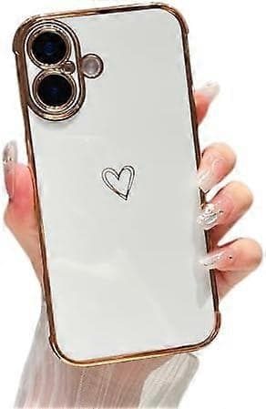 Designed for iPhone 16 Case 6.1 inch, Cute Plated Edge Love Hearts Pattern with Camera Lens Protector