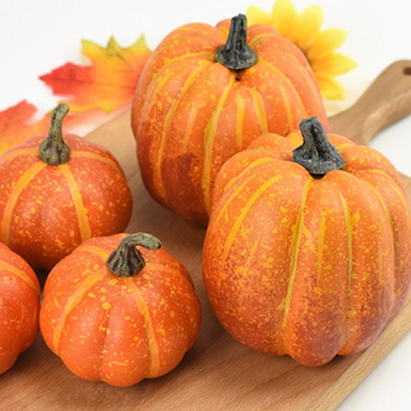 7 Pakke Kunstige Græskar Assorterede Falske Kunstige Græskar Halloween Thanksgiving Party Hjem DecorGul