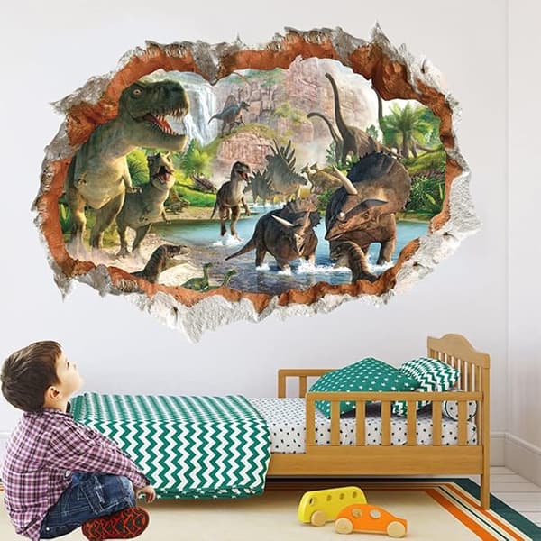 3D Veggtatovering, Dinosaurveggdekor for Barnerom