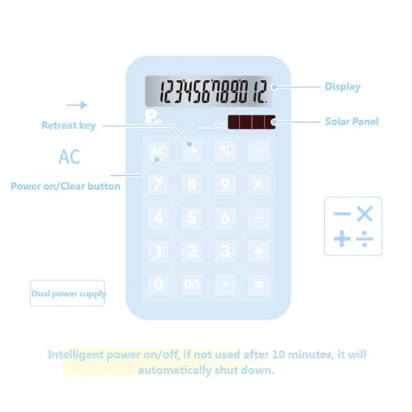 Semi-transparent Mechanical Calculator with Touch Buttons and 12-Digit Display - Blue Blue