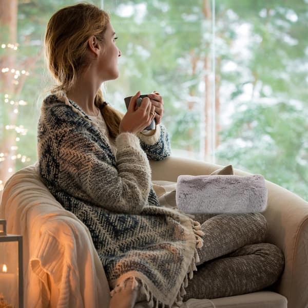 Extended Plush Hand Warmer Sleeve Grey Winter Hand Muff with Cozy Lining