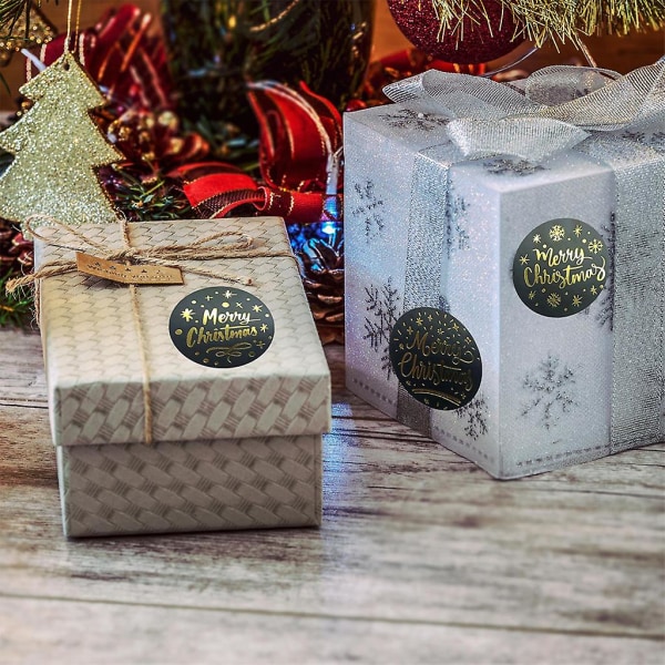 Juldekaler 500 st/rulle Svart foliestämpling Juldekaler Självhäftande julklappspåse Box Förpackningsetikett Häng etikett Dekorativ klistermärke