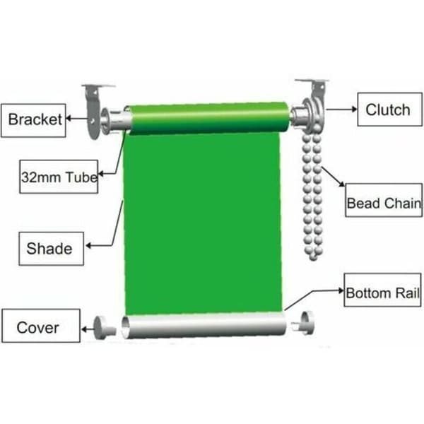 Jalleria 32mm Roller Blind Kit, complete with roller blind clutch, roller blind chain, roller blind bracket