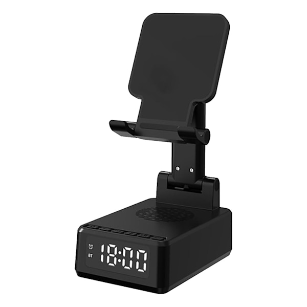 Bluetooth-högtalare med klocka och väckarklocka för skrivbord, multifunktionell, hopfällbar, lyftbar hållare för surfplatta och telefon, trådlös