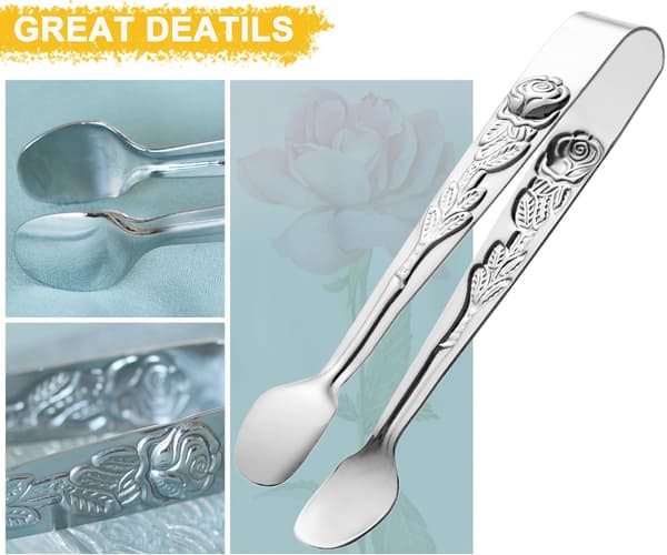 6 st Mini Serveringstänger 10,7 cm Små Sockertänger, Liten Kökstång i Rostfritt Stål för Aptitretare, Tebjudning, Kaffebar, Desserter (Silver)