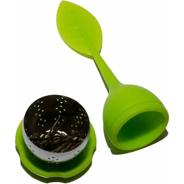 Rustfrit teinfuser med silikone sil låg grøn blad - 4 dele