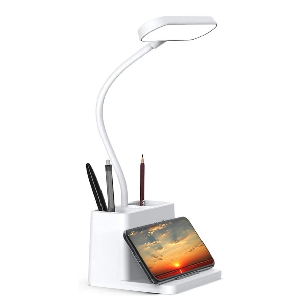 Desk Lamp With Pen Holder For Computer/desktop, Rechargeable, Eye-caring, Flexible Gooseneck - Bedside Table Lamp For Reading, Small Study Lamp For Ki