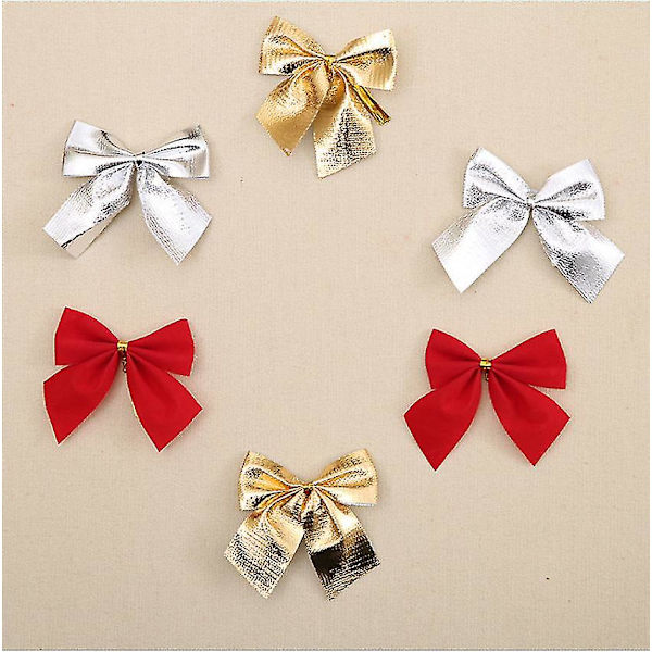 Julbågar Ornament för Julgran Band Glitter Båge, Mini Båge Julgran Hängande Dekorationer, Fest Hem Kransar Presentinslagning Tillbehör