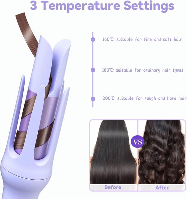 Automatic Hair Curler Curling Iron with 3 Temperature Settings and LCD Display Fast Heating Ceramic Curling Wand Automatic Shut-off Anti-scald