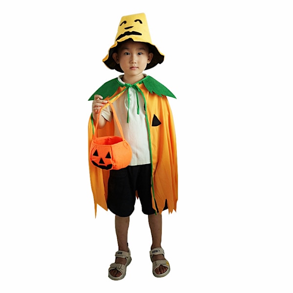 Halloween Voksen Gresskar Kostyme Sett Gresskar Kappe Poncho med Godteripose Morsom Gresskar Hodebånd Kostyme Tilbehør Hall