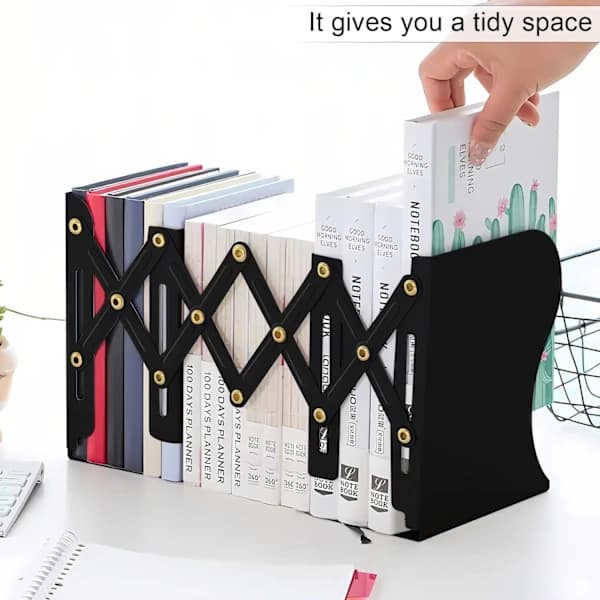 HA~Adjustable Non-Slip Heavy Duty Bookends, Decorative Bookends for Library Home Classroom School Office (Black)