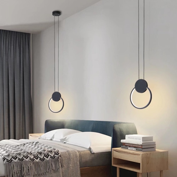 LED nattbordskronelys Nordisk moderne minimalistisk soverom nattbord enkelt hode aluminiums kronelys spisestue dekorativ lampe rund svart