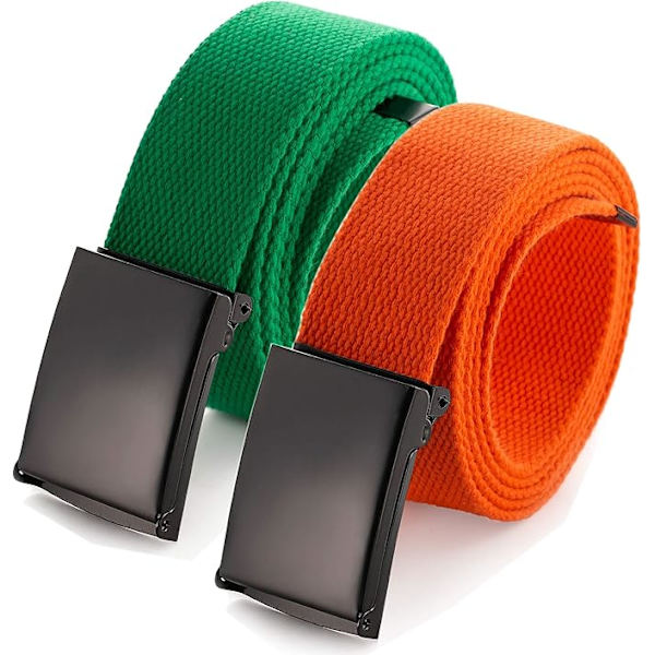 2 pcs Adjustable Canvas Belts (Orange, Green) Solid Color M
