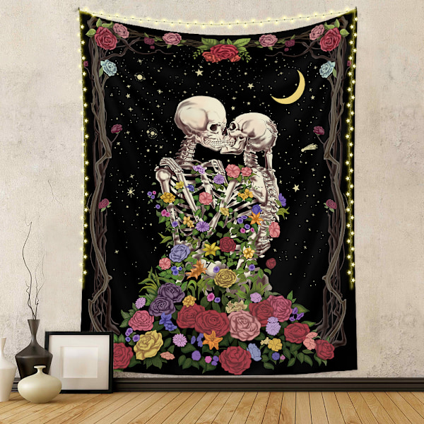 Skalle-vävnad The Kissing Lovers Väggbonad Vävnad Svart och Vit Vävnader Svart Tarot Skelett Vävnad för Rum Dekoration (c