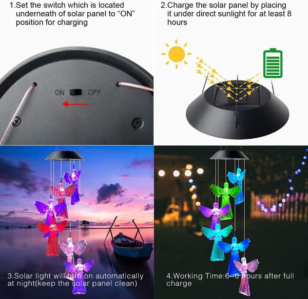 Udendørs Vindspil, Solcellelampe LED Farveskiftende