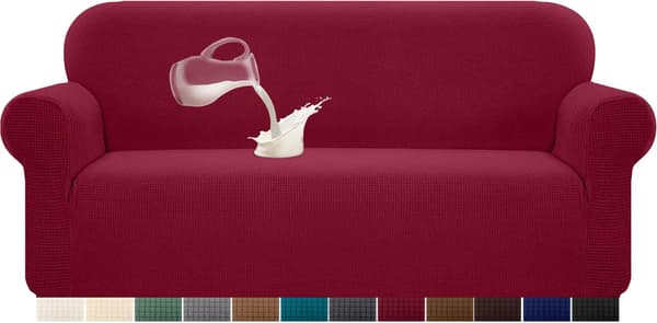 3-seters, vinrød vanntett spandex jacquard elastisk sofatrekk