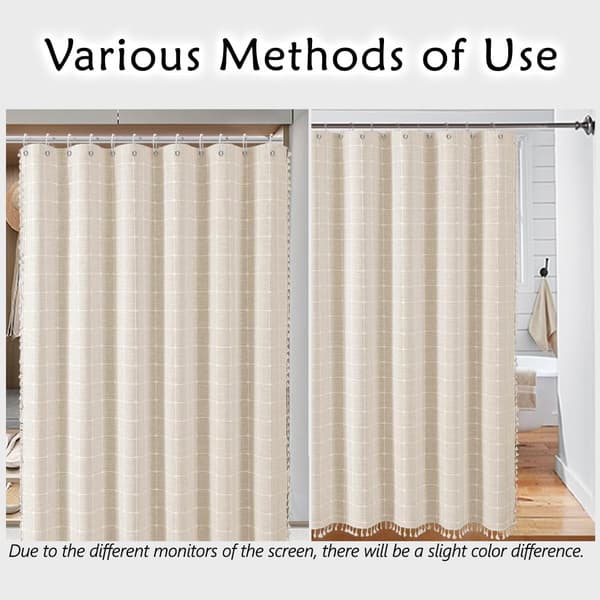 st Rustikk Polyester Lin Neutral Boho Stripe Beige Dusjforheng for Baderom med Dusker - Bohemsk Stoff Dusjforheng 183 x 183 cm