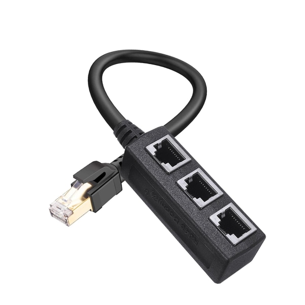 Rj45 Ethernet Connector Splitter 1 till 3 uttag Internetkabel Cat 5 6 7Black Black