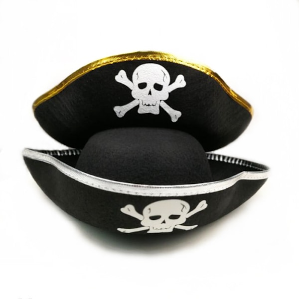 Piratfilthatt för barn, Piratdräkthatt med dödskalle och korsade svärd, Piratdräktrekvisita för Halloween, Dräkt