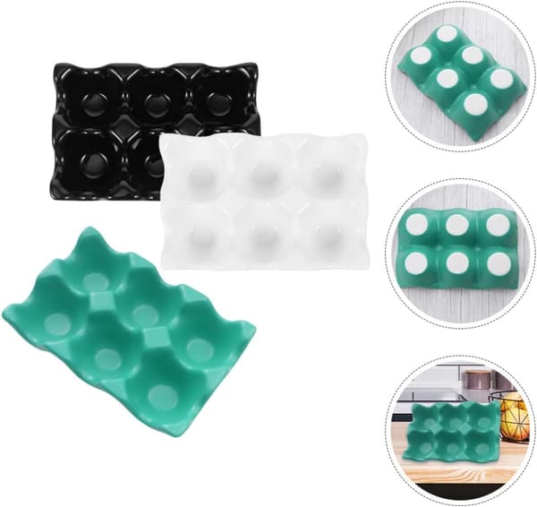 3 Pcs Ceramic Egg Storage Trays with 6 Holes Each, Non-Slip Bottom, Egg Holder