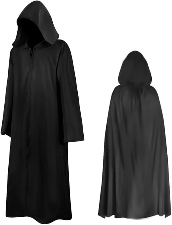 Lang sort kappe med hætte, unisex, Halloween-stil, lang sort Halloween-kappe, cosplay-kappe.