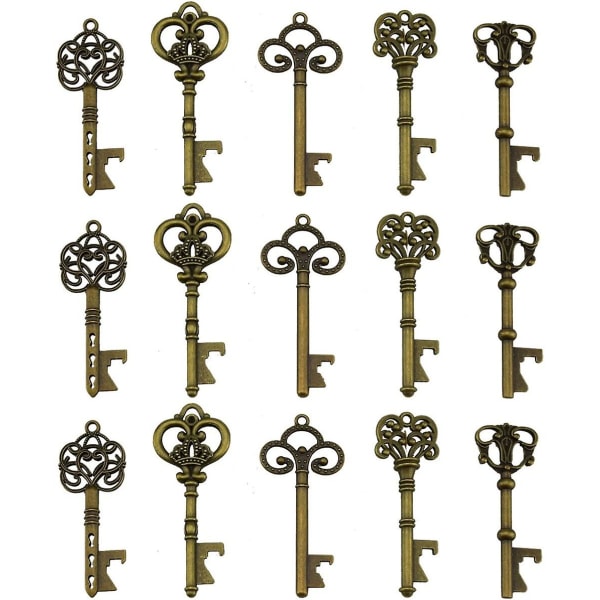 Set med 25 vintage nyckelformade flasköppnare Diverse Passe-partout-nycklar för bröllopsfest, färg
