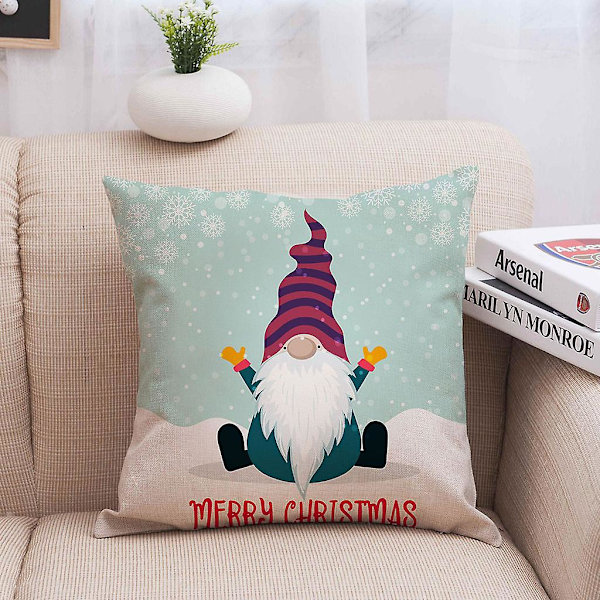 Set med 4 julsnöflinga ansiktslösa tomte kuddfodral tecknad svensk tomte dekorativt fyrkantigt kuddfodral