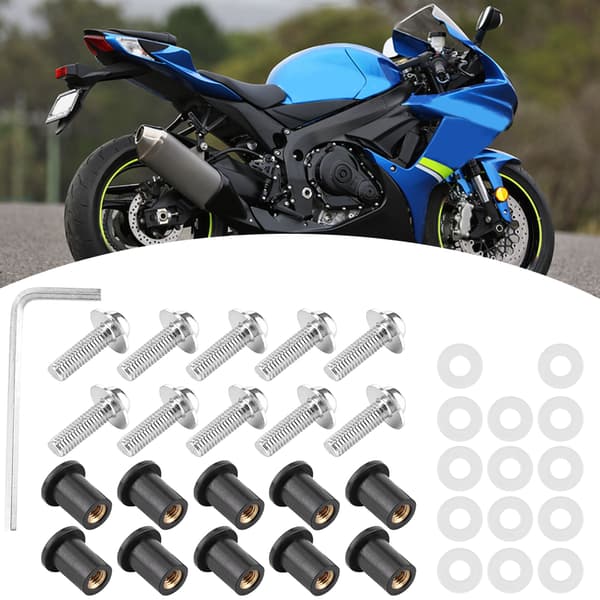 10 pcs Motorcycle Windshield Bolts Nuts Washers Universal Motorcycle Fairing Mounting Kit Silver