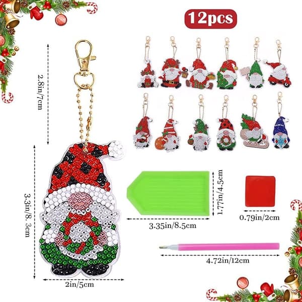 12 st jul DIY diamantmålning nyckelring, tomte 5D Fu