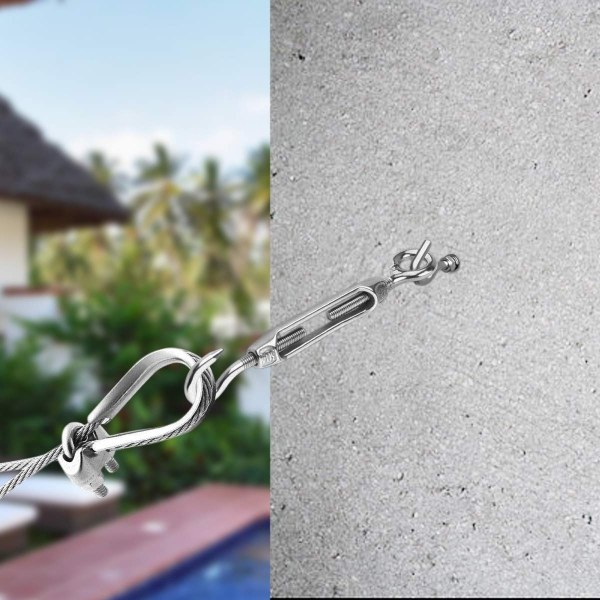 M6 Turnbuckle med krok og krok, Turnbuckle i 304 rustfritt stål, tungt tau for spenning, pakke med 4