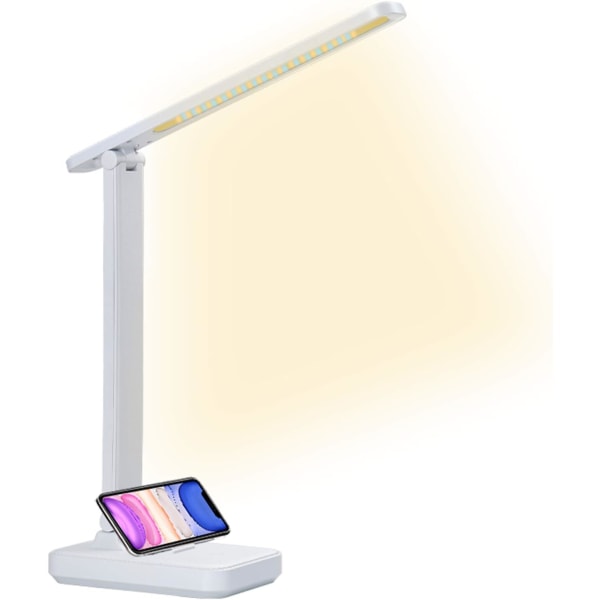 LED skrivebordslampe nattbordslampe trådløs oppladbar justerbar lysstyrke Øyebeskyttelse bordlampe med telefonholder