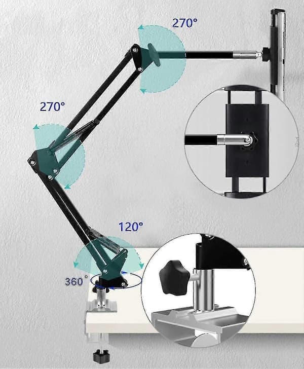 Bed Tablet Holder - Adjustable Foldable 360° Rotation for Phones and Tablets - 1.85 \"-12.8 \"