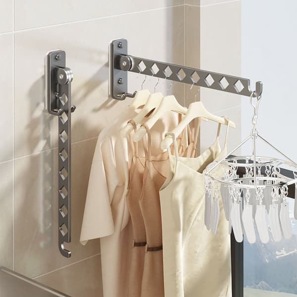 Wall-mounted foldable drying rack, multi-angle stainless steel laundry hanger, no drilling for balcony, wardrobe, indoor use, grey Grijs Grijs