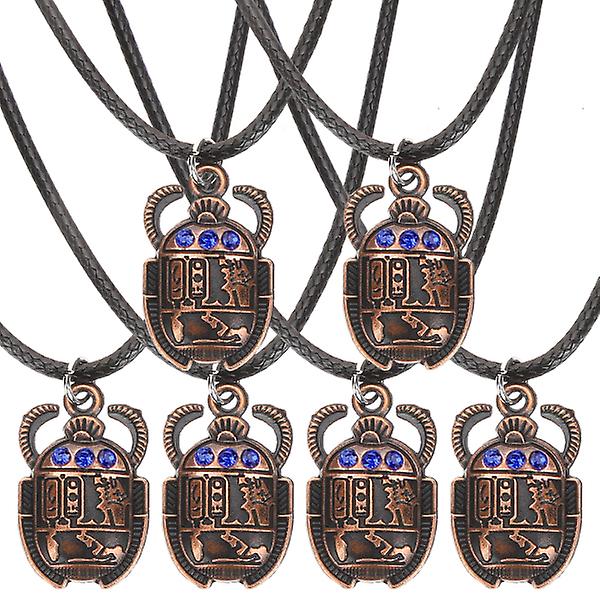 6 st Egyptiska Scarab Halsband Hänge Halsband Retro Halsband Egyptiska Smycken Blå 25x1.6cm Blue 25x1.6cm