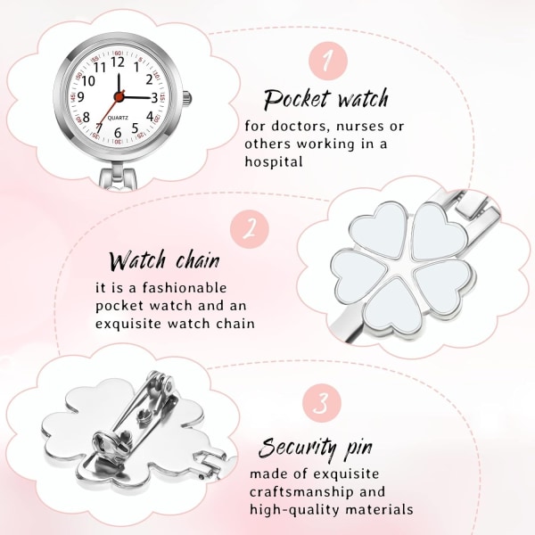 2 osaa Sairaanhoitajat Watch Kukan muotoinen Watch Riippuvat Terälehdet Rintakoru Kellot Watch kvartsilla Second Hand Naisten Tytölle