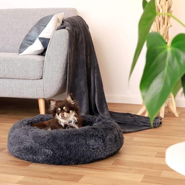 Round dog bed cat cushion donut bed ? 50 cm (M) Dark grey