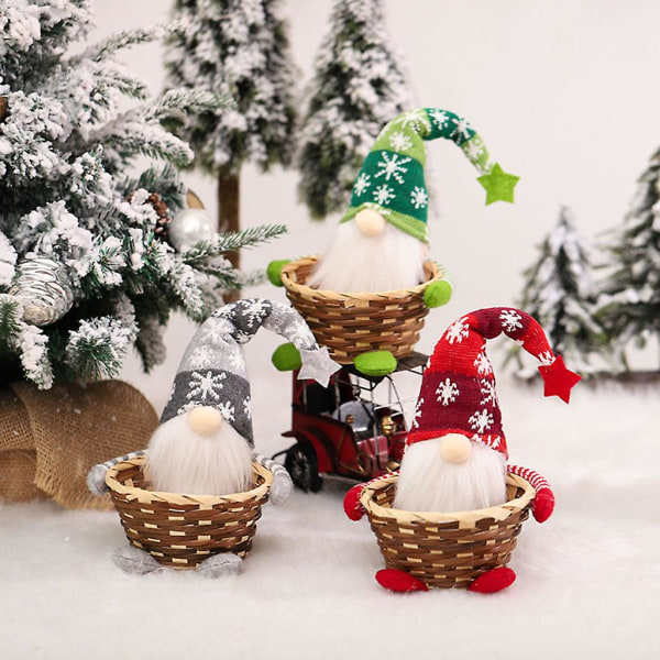 Christmas Gnome Ansiktsløs dukke Godterikurv Ferienisse Håndlaget svensk Tomte Skandinavisk Alve Ornament Rød