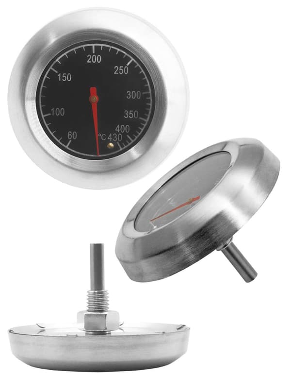 Højtemperaturbestandigt grilltermometer i rustfrit stål, 7,5 cm i diameter, 10 °C til 400 °C.