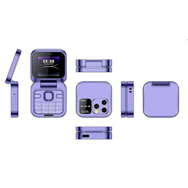 2024 Ny Mini Flip Mobiltelefon 2 SIM-kort Lille Skærm Foldbar Mobiltelefon Ulåst Flip Telefon 2G Flip Mobiltelefon Til Seniorer [DB] Purple