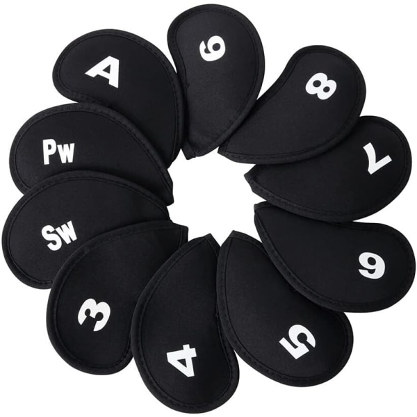 Musta - Golfmailojen suojukset, 10 kpl Golfmailan päänsuojukset Golfmailojen suojakuoret, joissa on aakkosnumeerinen painatus Golfmailan päänsuojukset