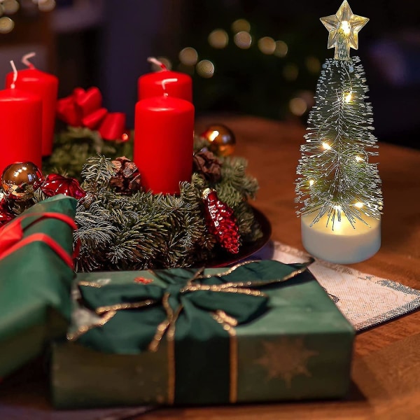 Bord-juletre med lys Mini kunstig juletre med LED-lys. Julefest dekorasjon Miniatyr bordpynt Hjemmekontor