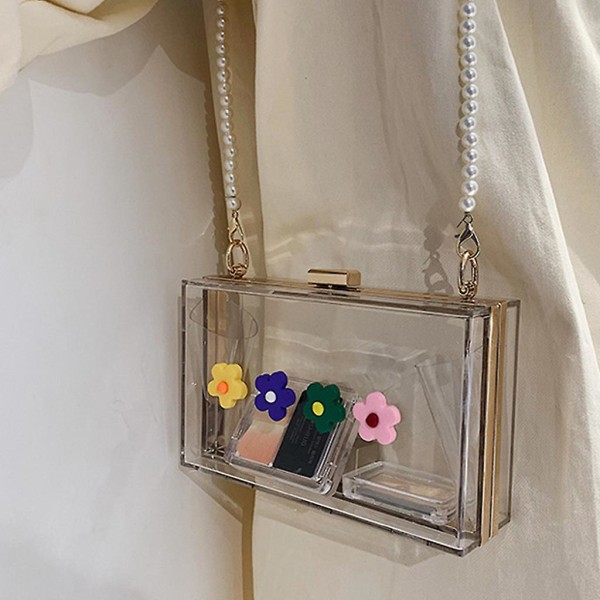 Kvinders Transparent Håndtaske Aftenfest Brude Clutch Skuldertaske Prom Bryllup FGul Blomst